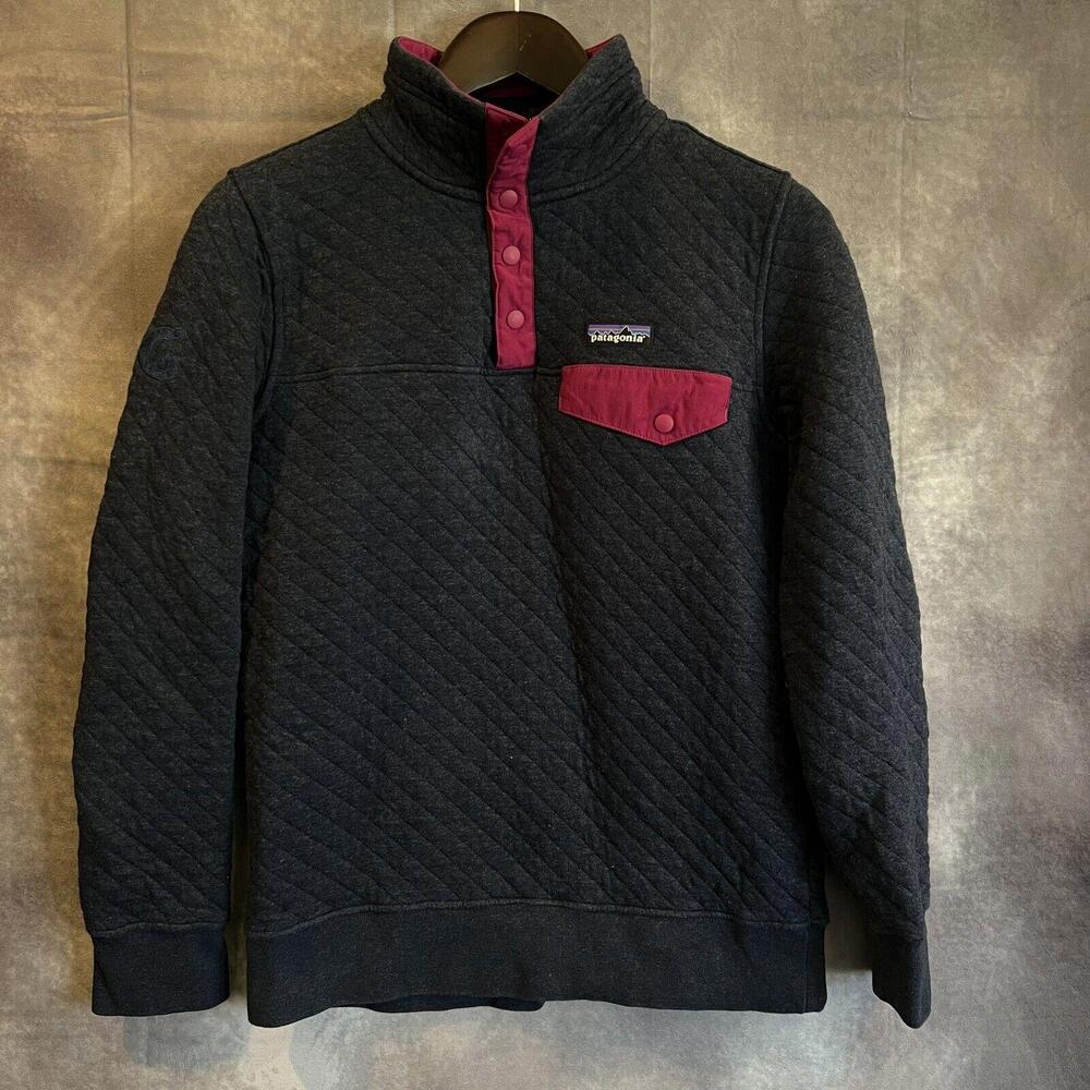 Patagonia Women's XS Cotton Quilt Snap-T Pullover Navy/Crimson Red READ‎